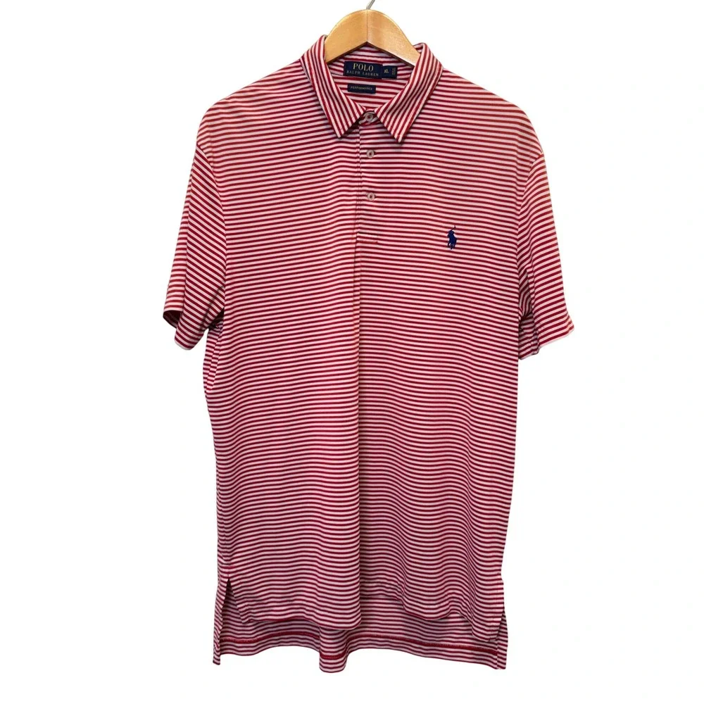 Polo Ralph Lauren Men Polo Shirt XL Red White Striped Performance Golf Americana